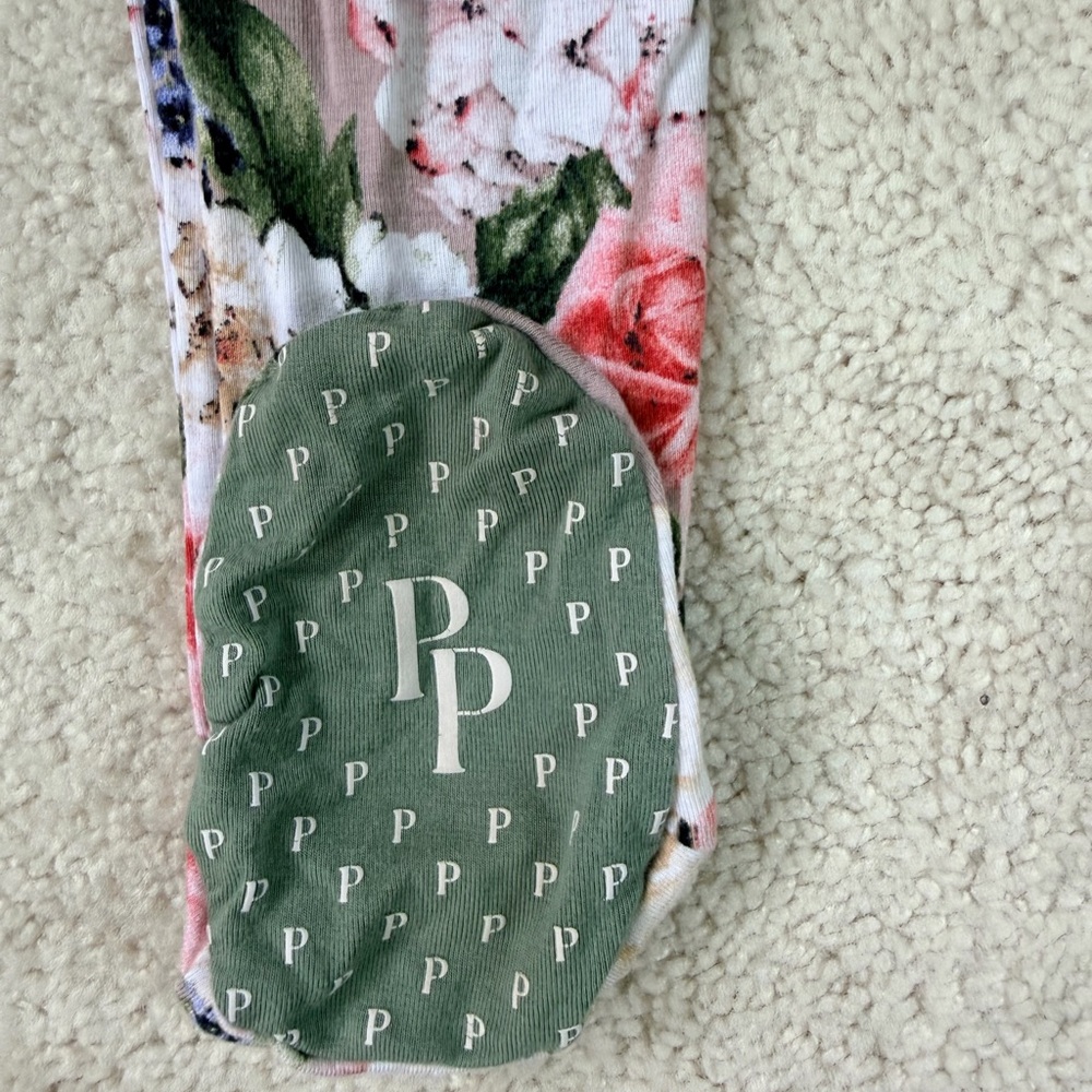Posh Peanut Floral Footie Ruffled Zippered One Piece in Pink, Green, & Grey - Picture 4 of 12